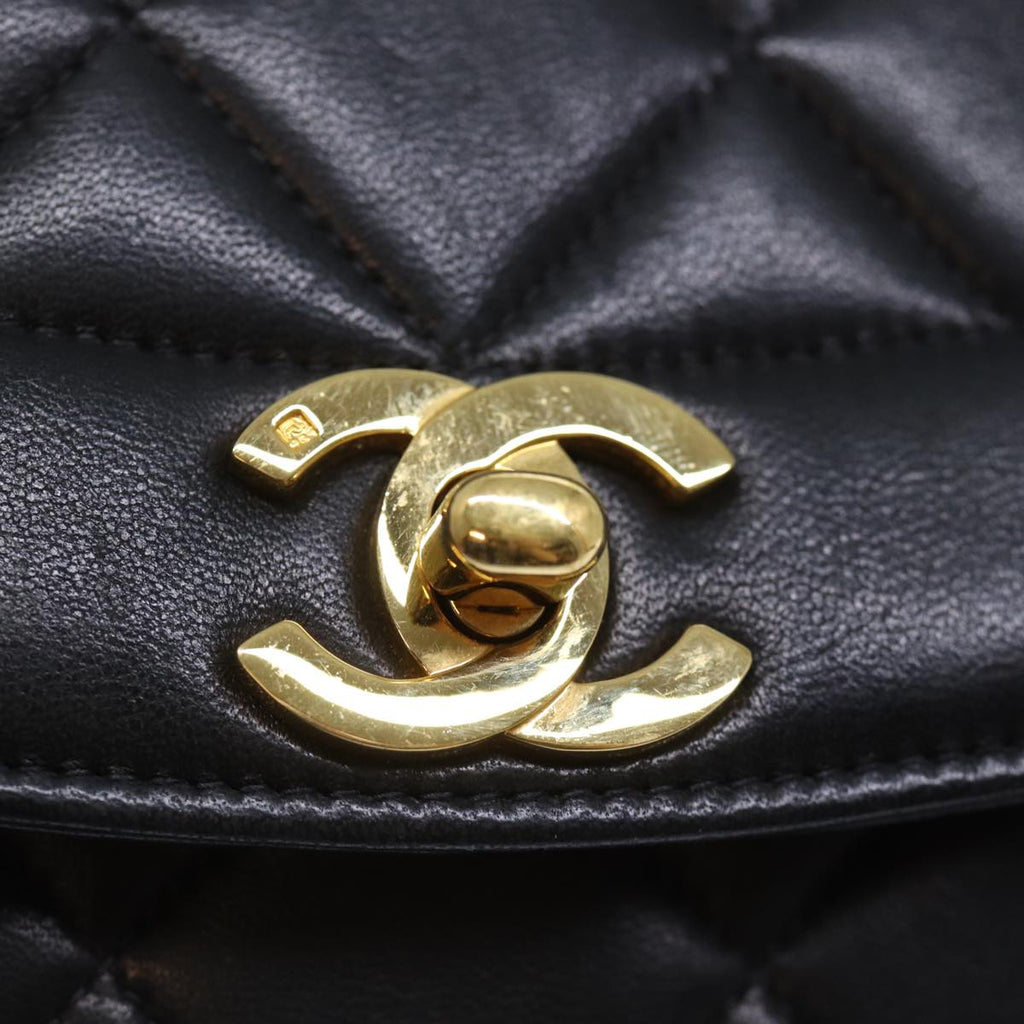 CHANEL Diana Matelasse Chain Shoulder Bag Lamb Skin Black CC yk12192A
