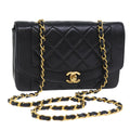 CHANEL Diana Matelasse Chain Shoulder Bag Lamb Skin Black CC yk12192A