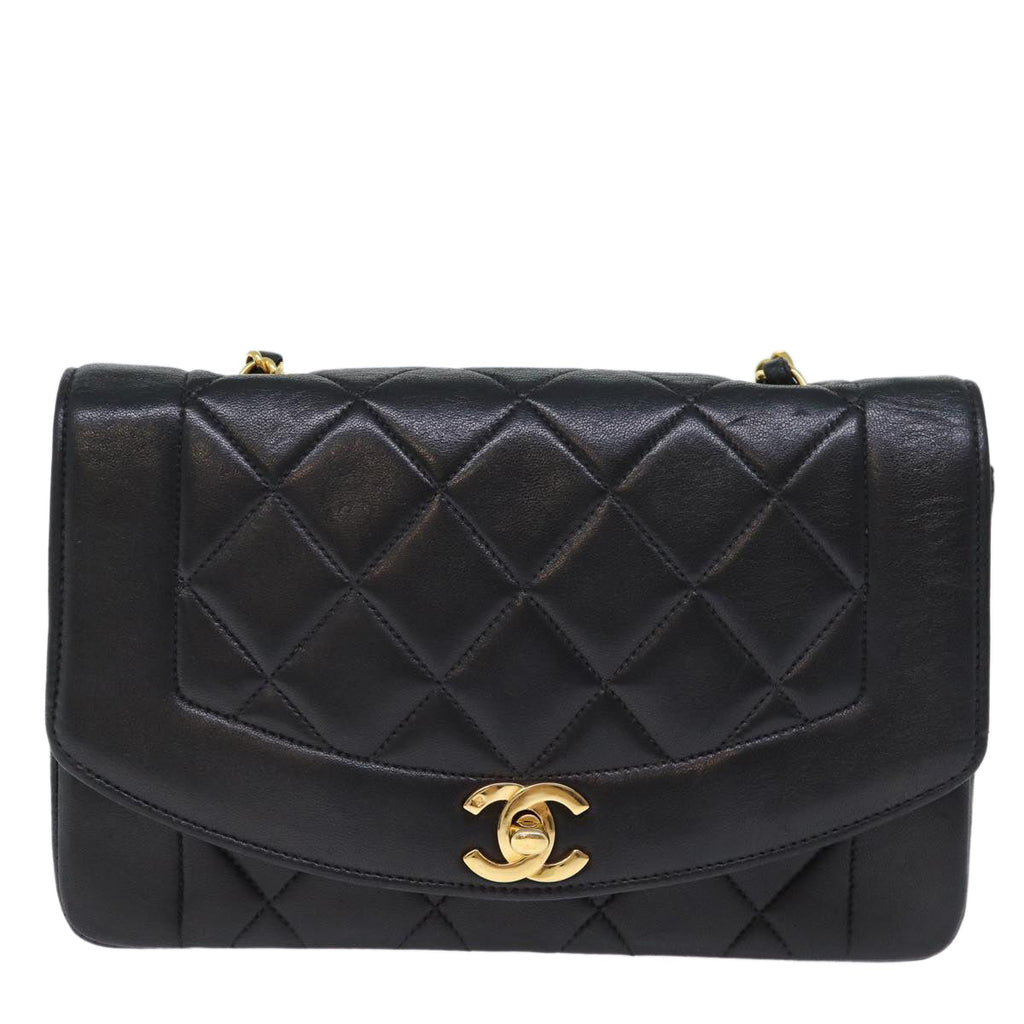 CHANEL Diana Matelasse Chain Shoulder Bag Lamb Skin Black CC yk12192A