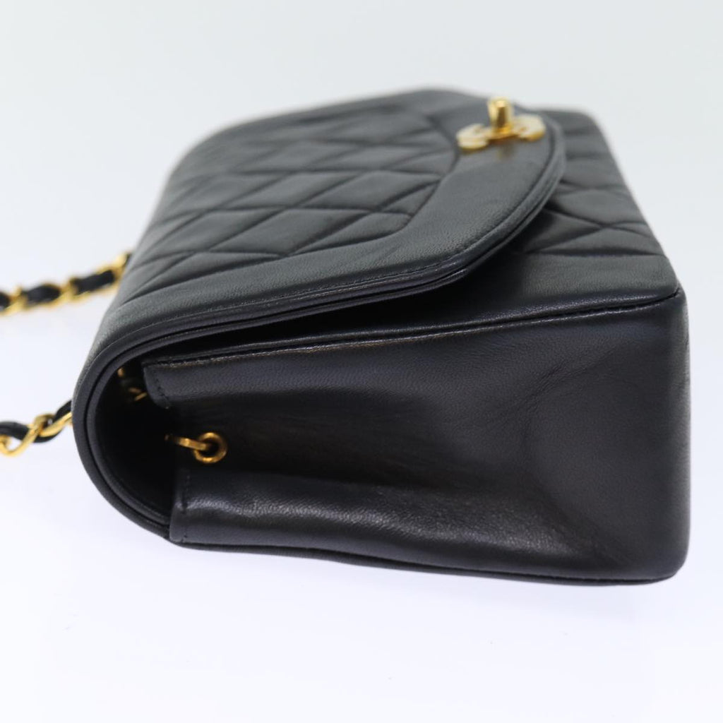 CHANEL Diana Matelasse Chain Shoulder Bag Lamb Skin Black CC yk12192A