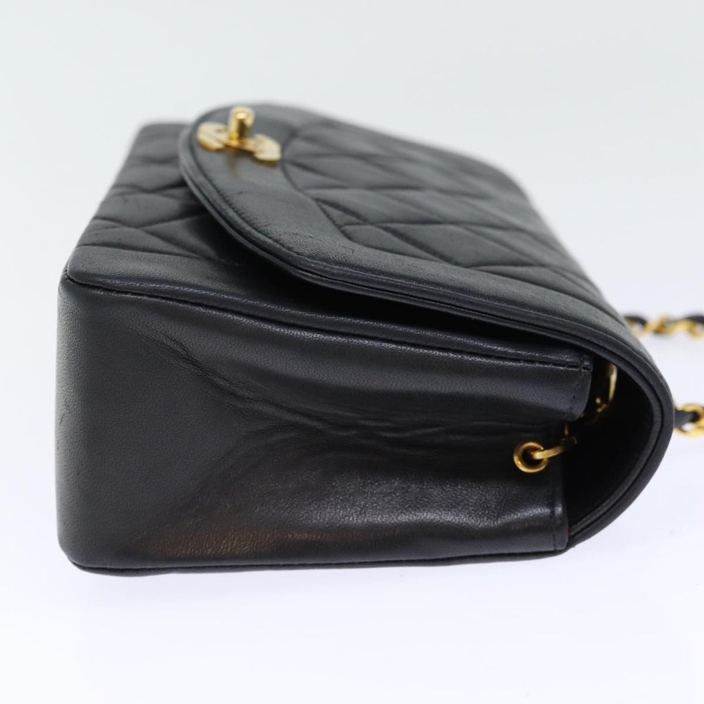 CHANEL Diana Matelasse Chain Shoulder Bag Lamb Skin Black CC yk12192A