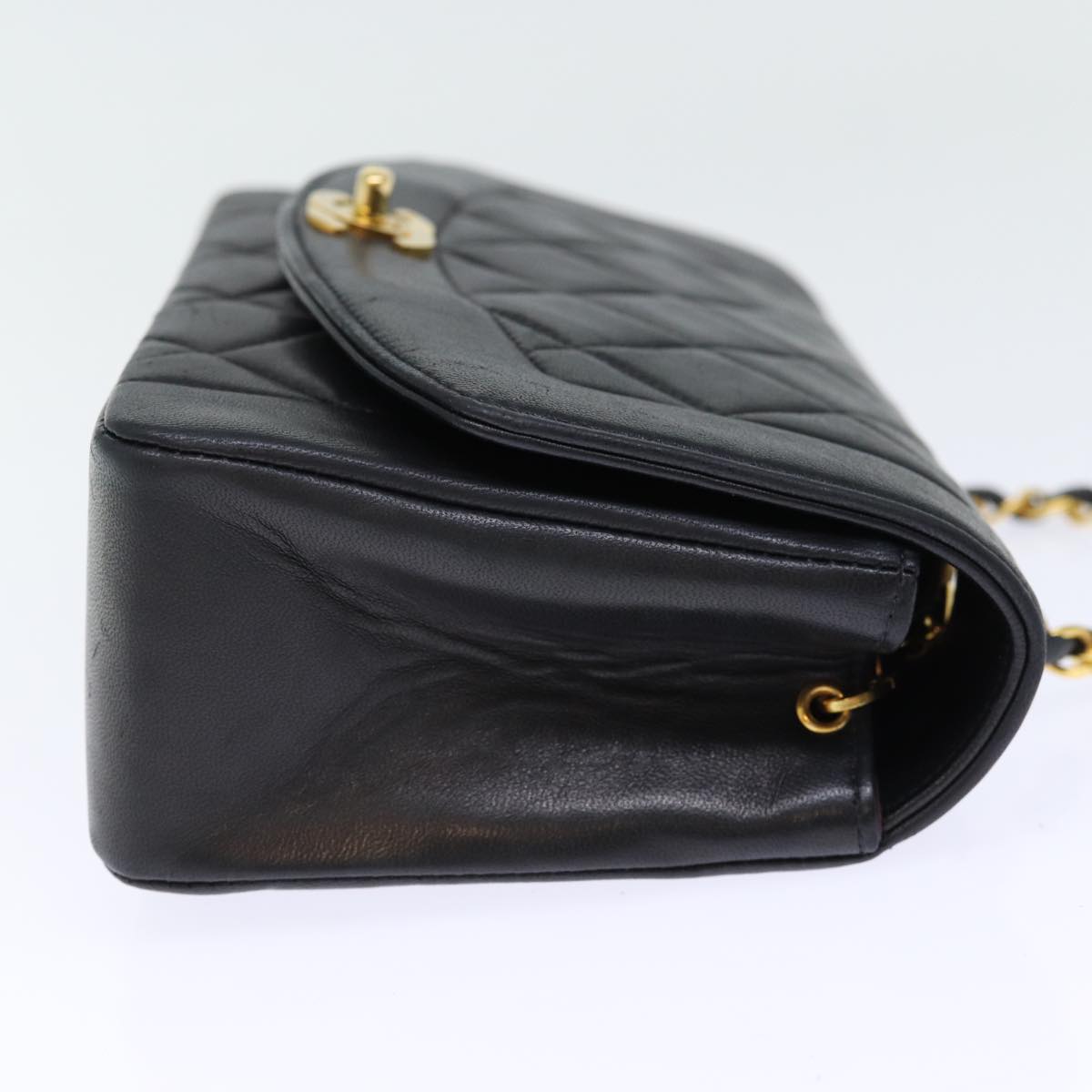 CHANEL Diana Matelasse Chain Shoulder Bag Lamb Skin Black CC yk12192A