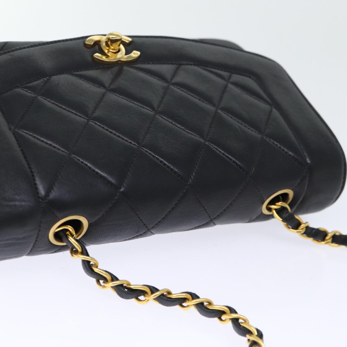 CHANEL Diana Matelasse Chain Shoulder Bag Lamb Skin Black CC yk12192A