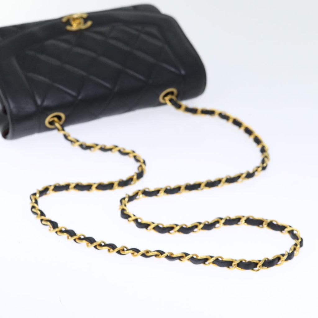 CHANEL Diana Matelasse Chain Shoulder Bag Lamb Skin Black CC yk12192A