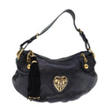 GUCCI GG Canvas Fringe Guccissima Shoulder Bag Black 211963 yk12201A