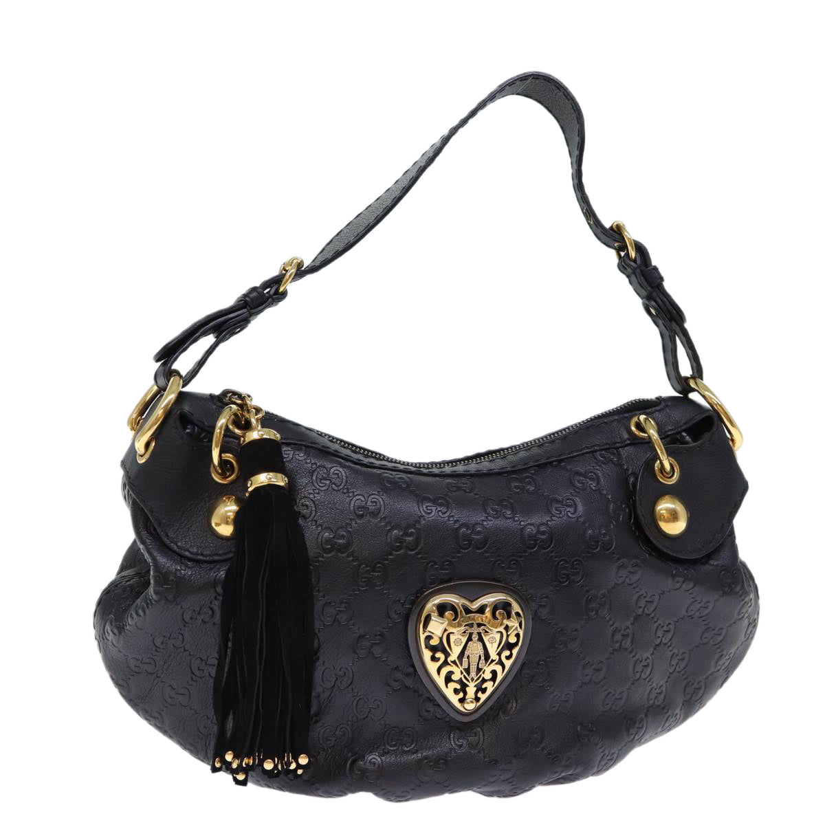 GUCCI GG Canvas Fringe Guccissima Shoulder Bag Black 211963 yk12201A