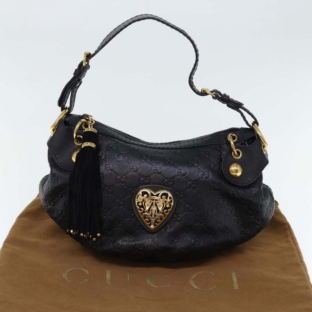 GUCCI GG Canvas Fringe Guccissima Shoulder Bag Black 211963 yk12201A
