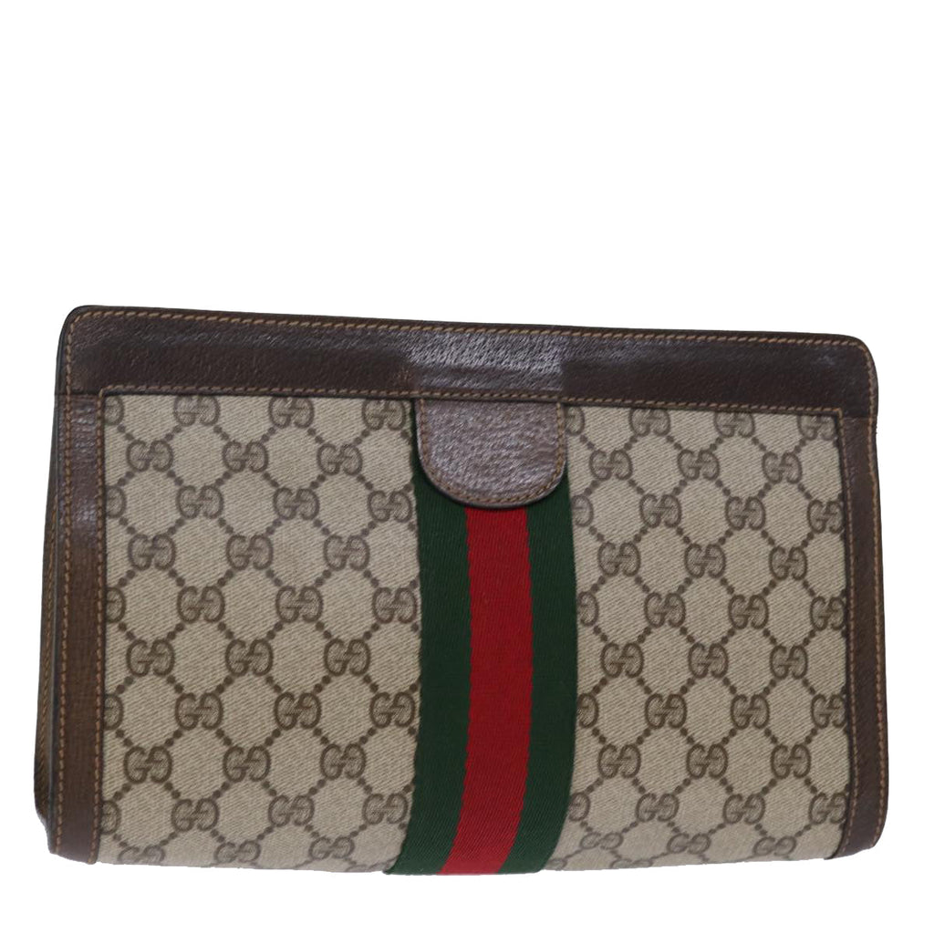 GUCCI GG Supreme Web Sherry Line Clutch Bag PVC Beige Red 89 01 002 yk12307