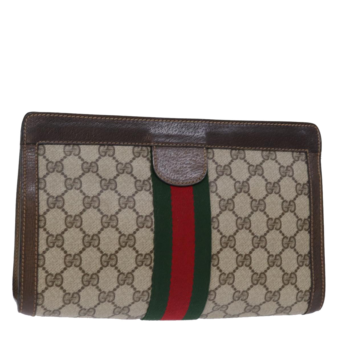 GUCCI GG Supreme Web Sherry Line Clutch Bag PVC Beige Red 89 01 002 yk12307