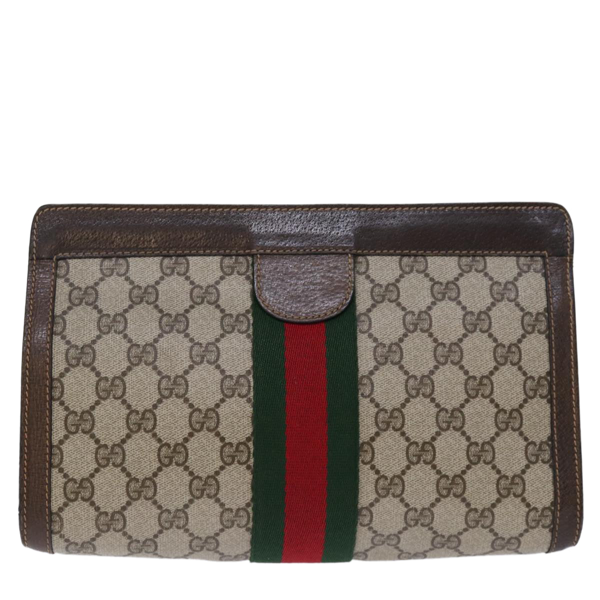 GUCCI GG Supreme Web Sherry Line Clutch Bag PVC Beige Red 89 01 002 yk12307