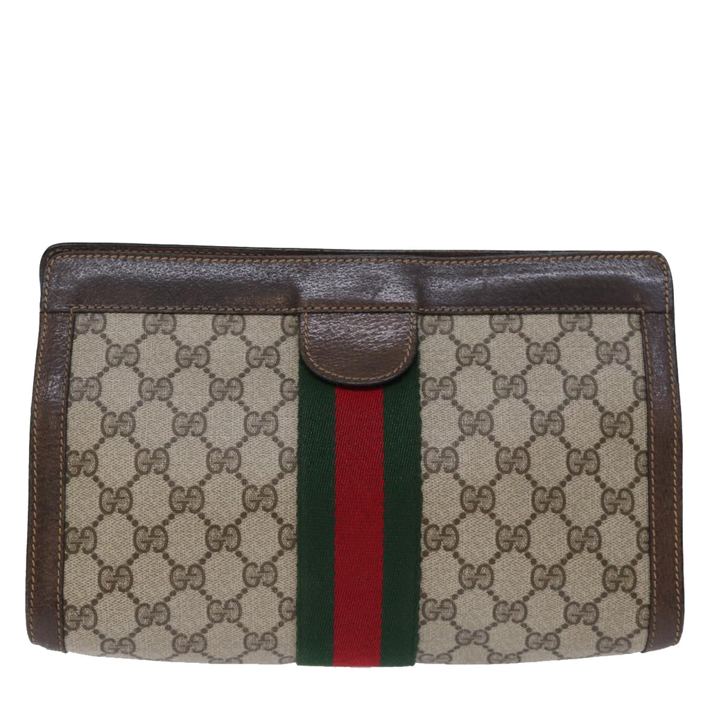 GUCCI GG Supreme Web Sherry Line Clutch Bag PVC Beige Red 89 01 002 yk12307