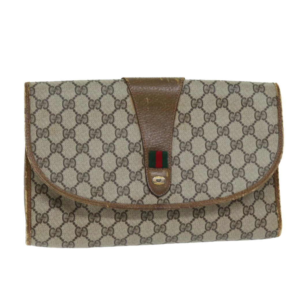 GUCCI GG Supreme Web Sherry Line Clutch Bag PVC Beige Red 89 01 031 yk12320