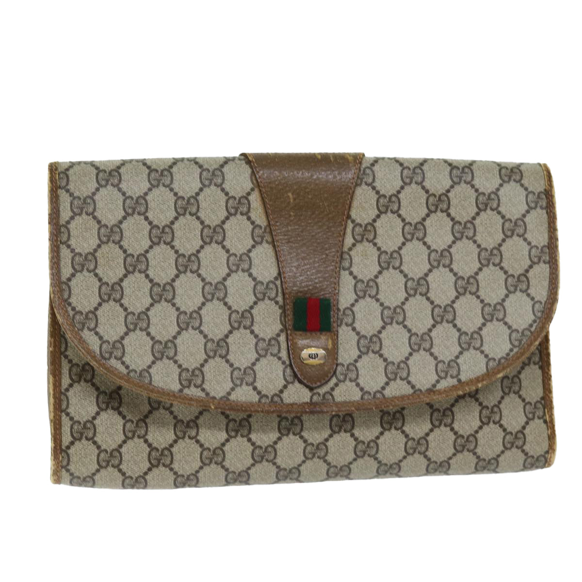 GUCCI GG Supreme Web Sherry Line Clutch Bag PVC Beige Red 89 01 031 yk12320