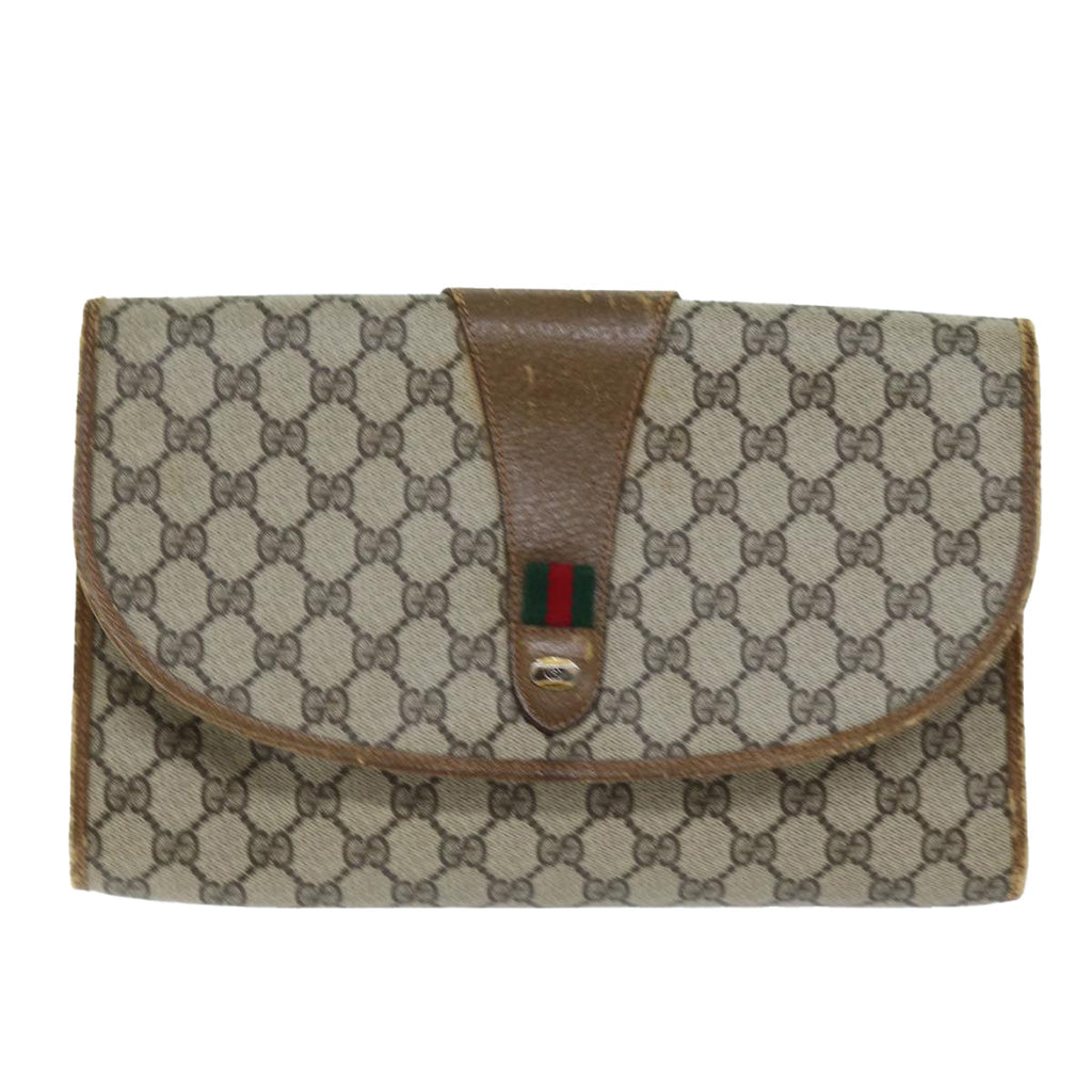 GUCCI GG Supreme Web Sherry Line Clutch Bag PVC Beige Red 89 01 031 yk12320