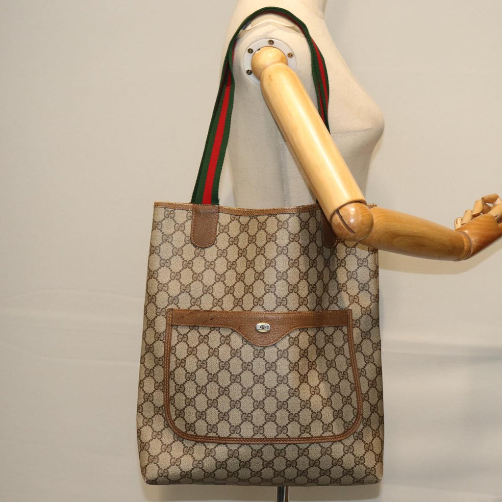 GUCCI GG Supreme Web Sherry Line Tote Bag PVC Beige Red 39 02 003 yk12333