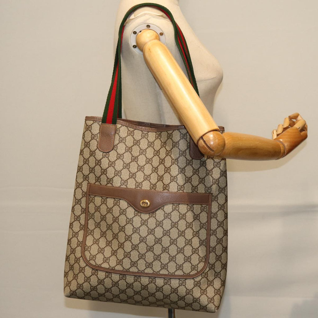 GUCCI GG Supreme Web Sherry Line Tote Bag PVC Beige Red 002 58 6487 yk12337