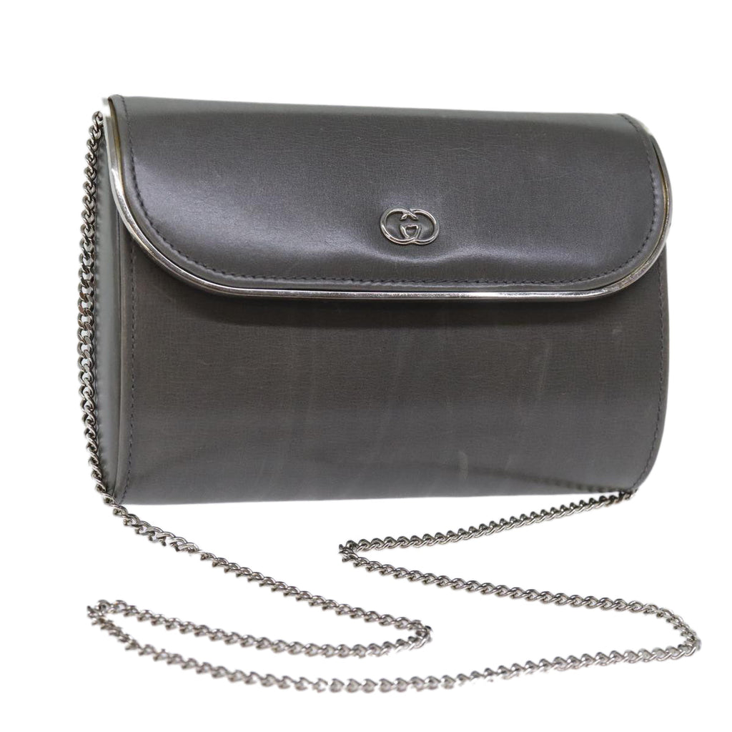 GUCCI Chain Shoulder Bag Leather Gray 004 056 0960 yk12358