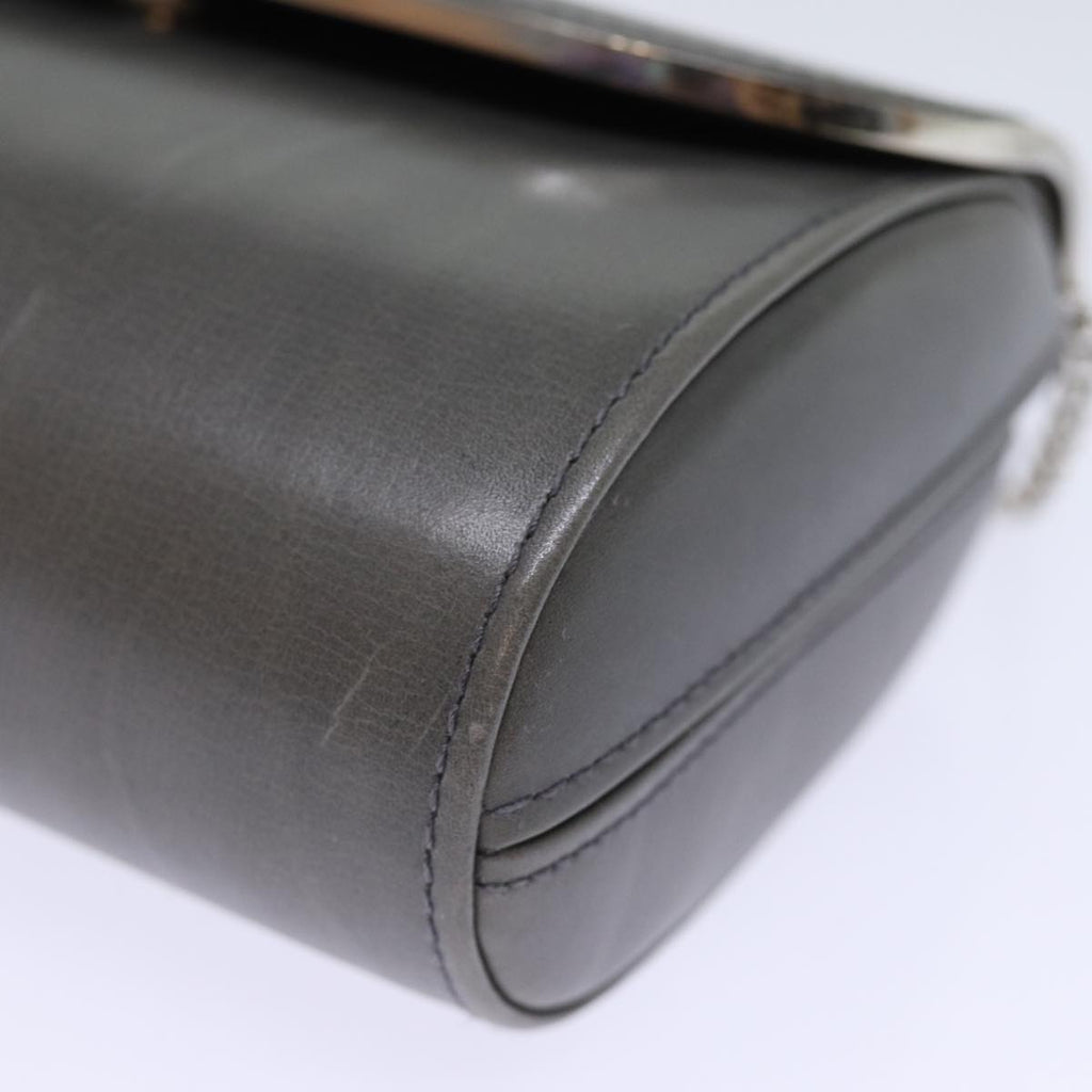 GUCCI Chain Shoulder Bag Leather Gray 004 056 0960 yk12358