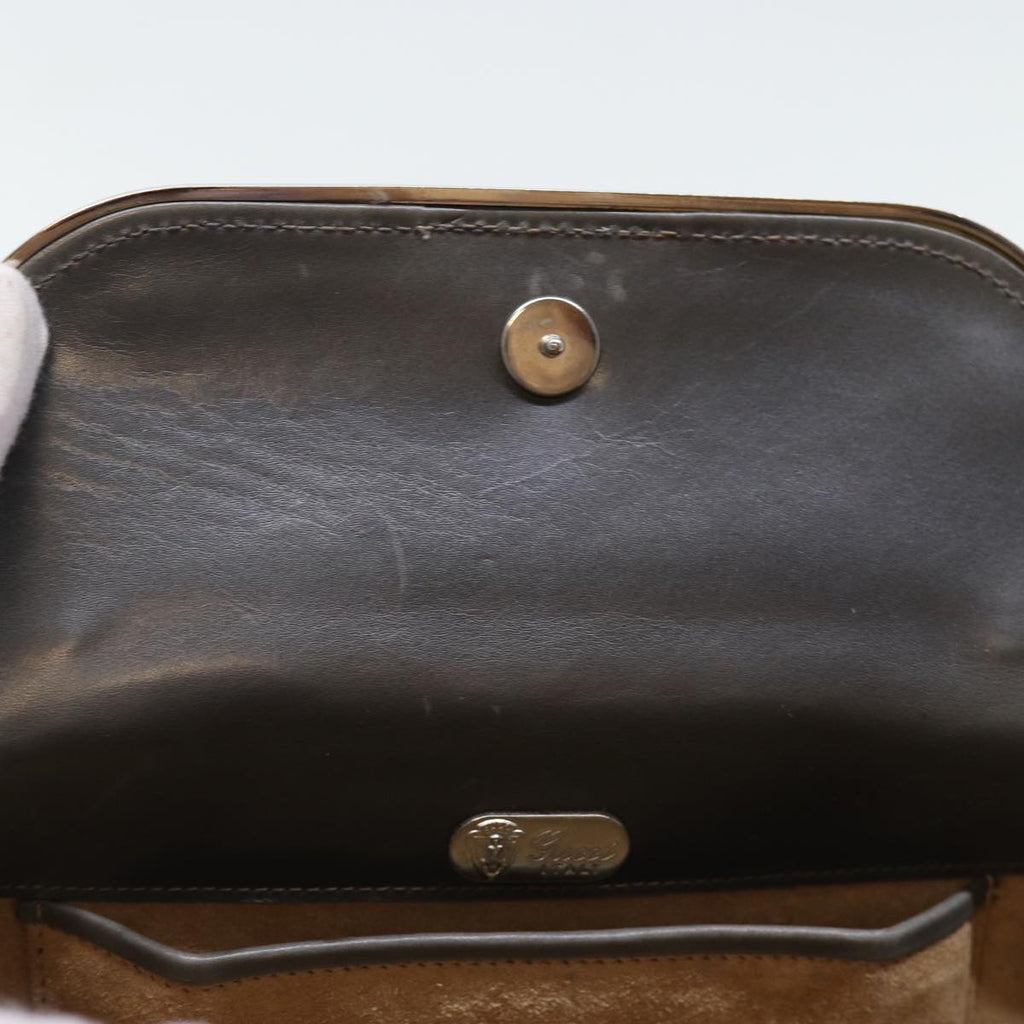 GUCCI Chain Shoulder Bag Leather Gray 004 056 0960 yk12358
