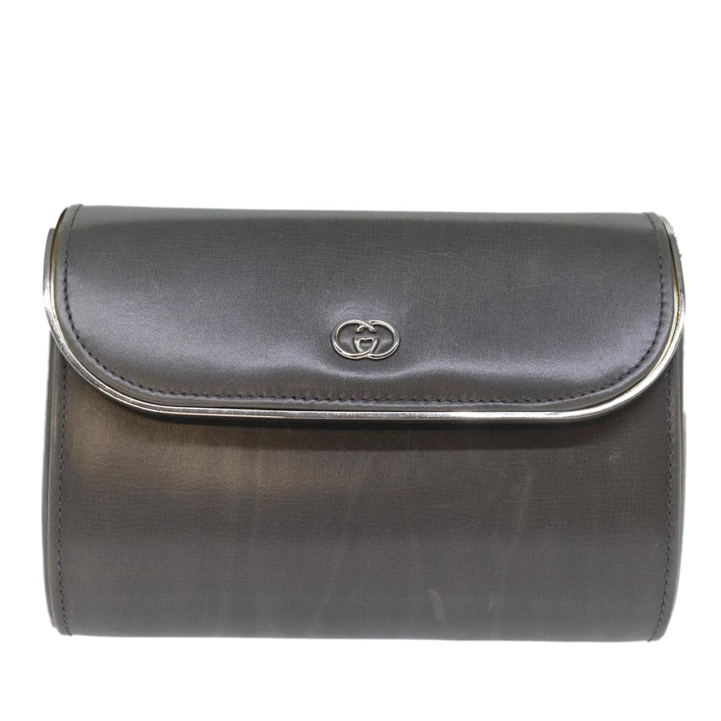 GUCCI Chain Shoulder Bag Leather Gray 004 056 0960 yk12358