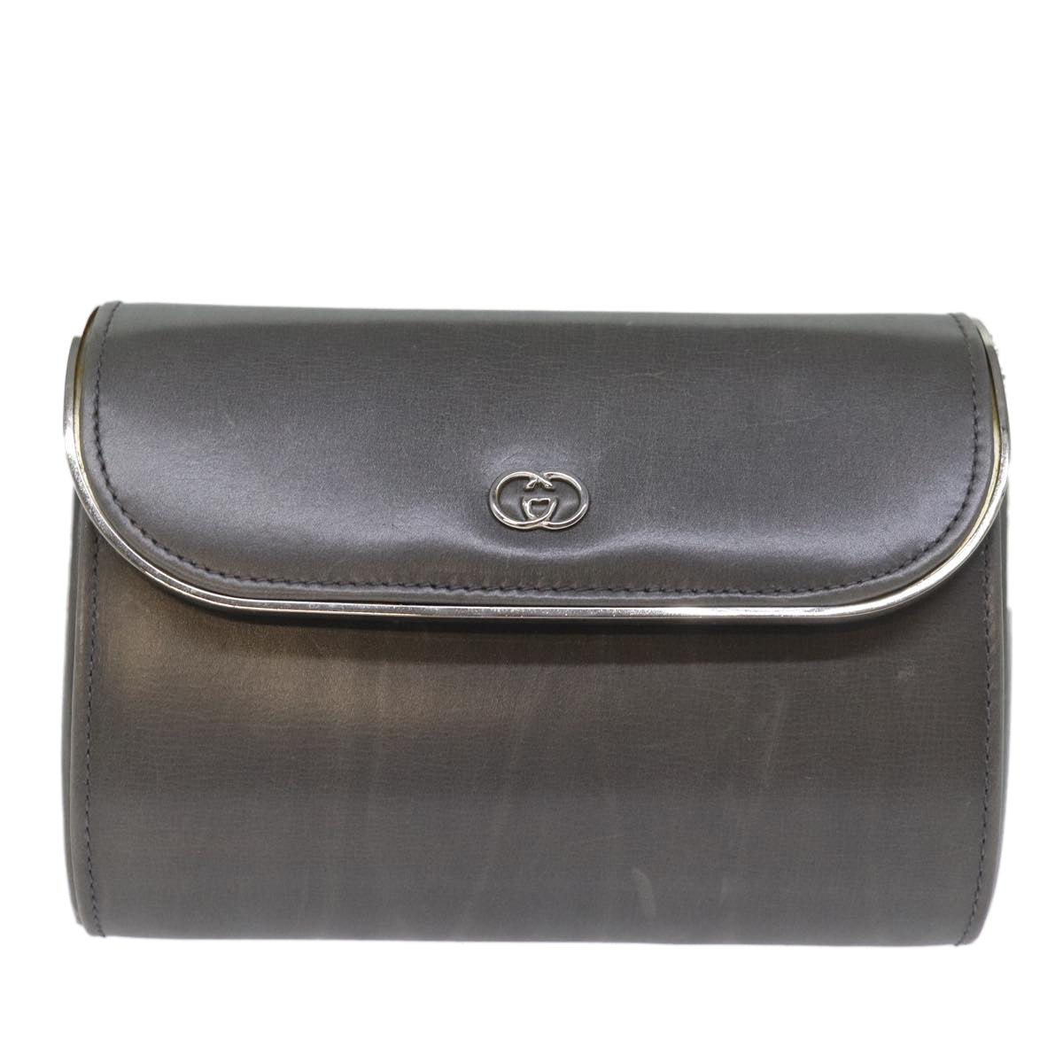 GUCCI Chain Shoulder Bag Leather Gray 004 056 0960 yk12358