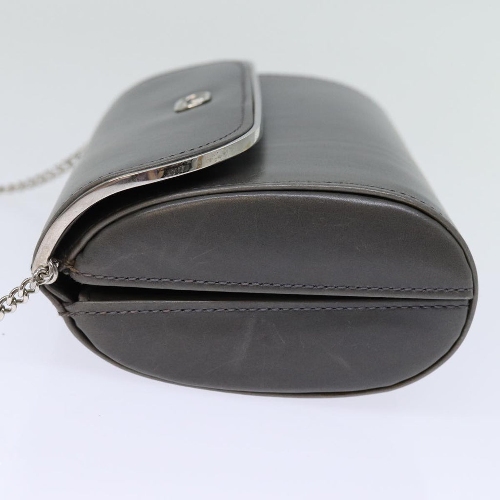 GUCCI Chain Shoulder Bag Leather Gray 004 056 0960 yk12358