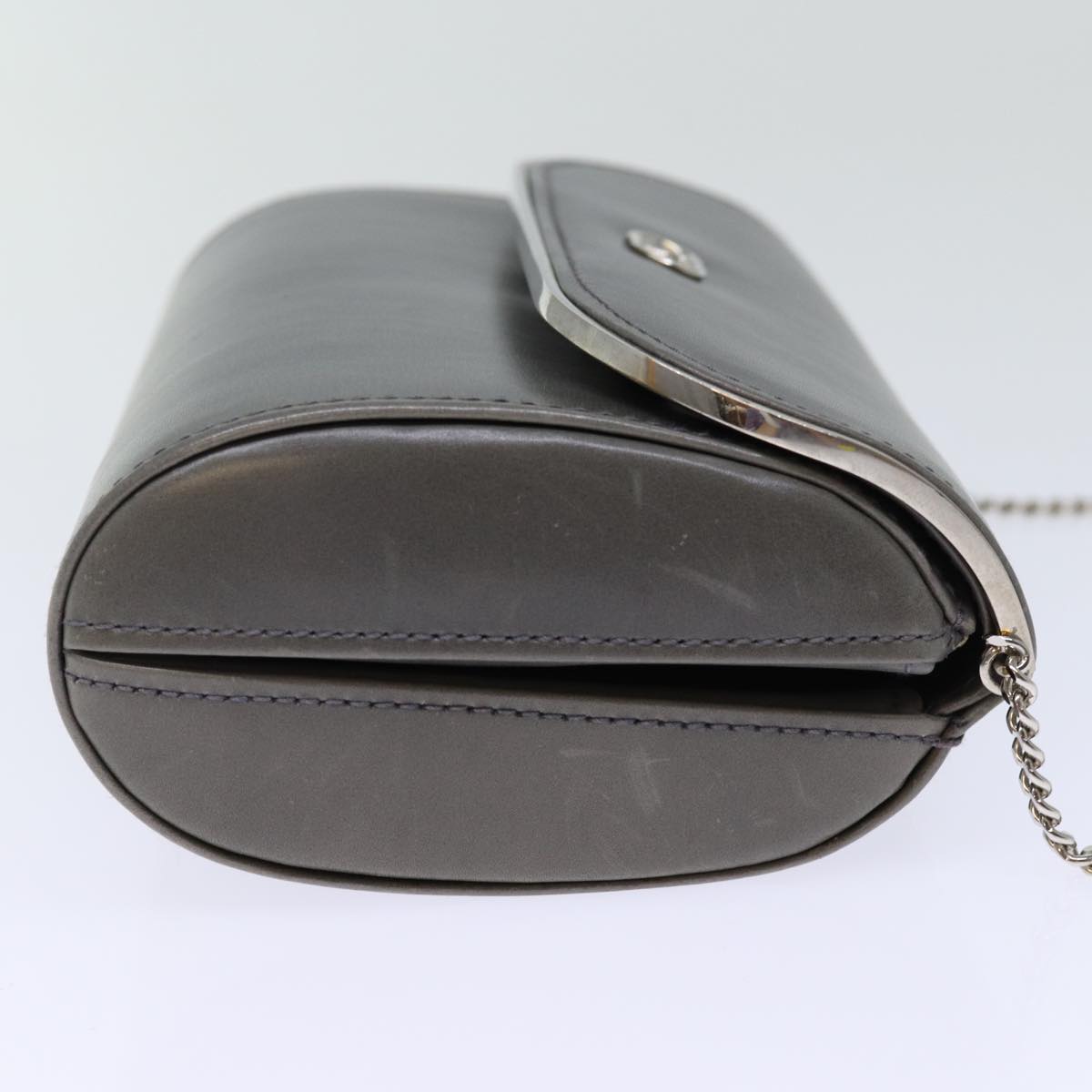 GUCCI Chain Shoulder Bag Leather Gray 004 056 0960 yk12358