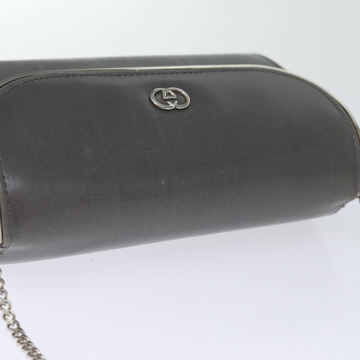 GUCCI Chain Shoulder Bag Leather Gray 004 056 0960 yk12358