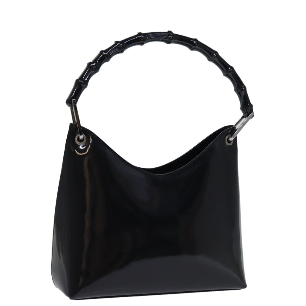 GUCCI Bamboo Hand Bag Enamel Black yk12374