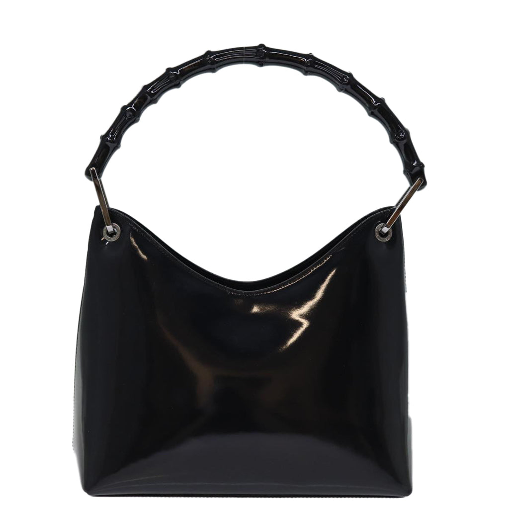 GUCCI Bamboo Hand Bag Enamel Black yk12374