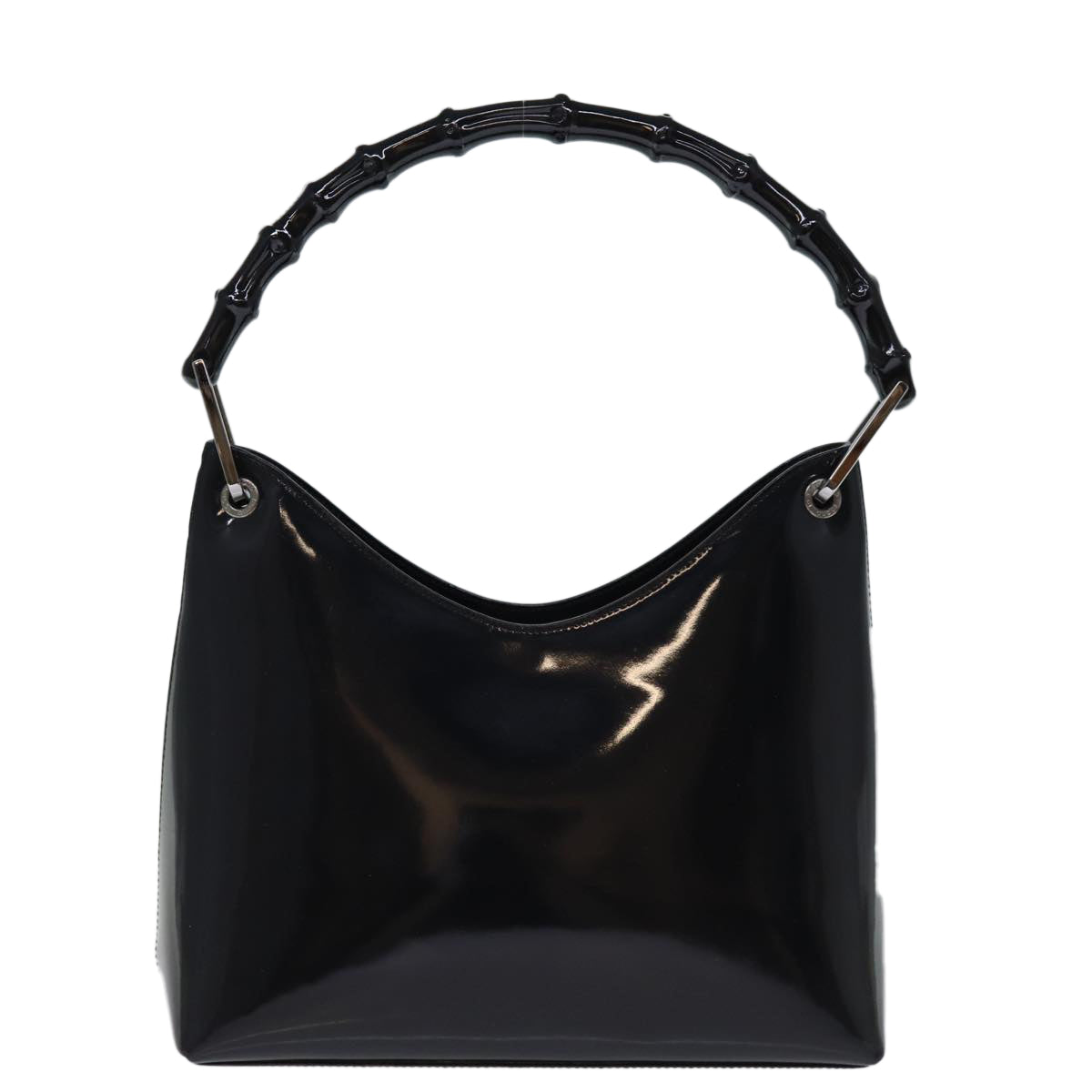 GUCCI Bamboo Hand Bag Enamel Black yk12374