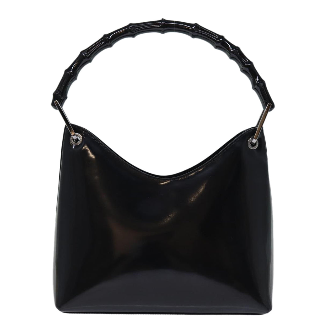 GUCCI Bamboo Hand Bag Enamel Black yk12374