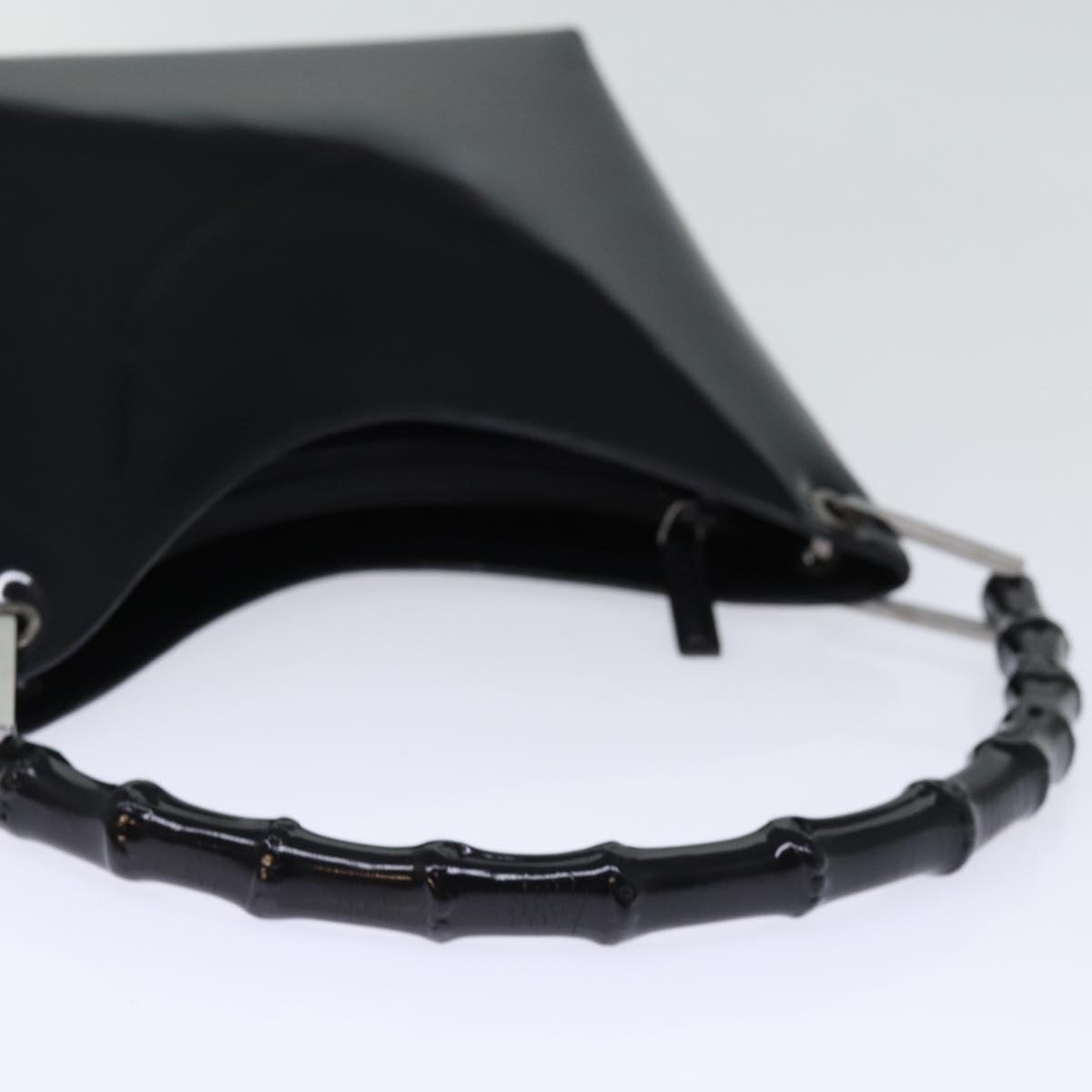 GUCCI Bamboo Hand Bag Enamel Black yk12374