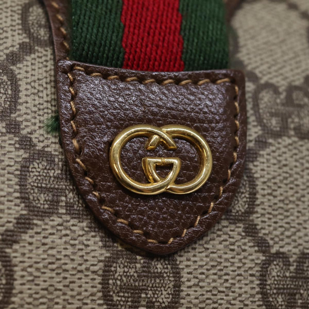 GUCCI GG Supreme Web Sherry Line Boston Bag PVC Beige Red Green yk12393