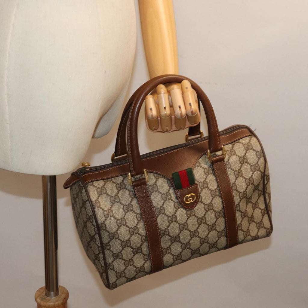 GUCCI GG Supreme Web Sherry Line Boston Bag PVC Beige Red Green yk12393