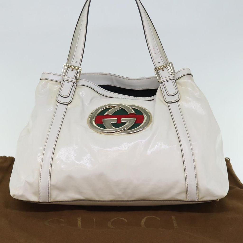 GUCCI Web Sherry Line Interlocking Bag Coated Canvas White 162094 yk12394
