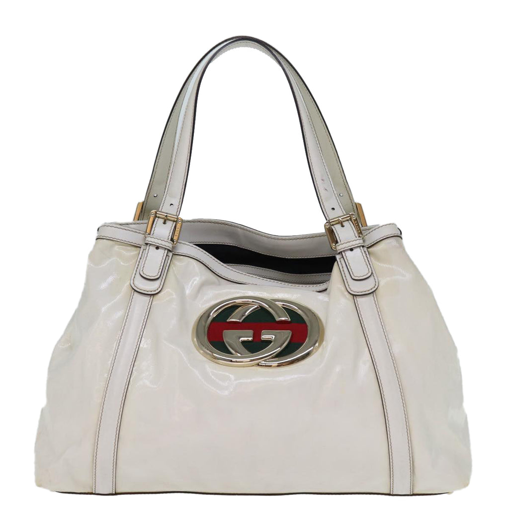 GUCCI Web Sherry Line Interlocking Bag Coated Canvas White 162094 yk12394