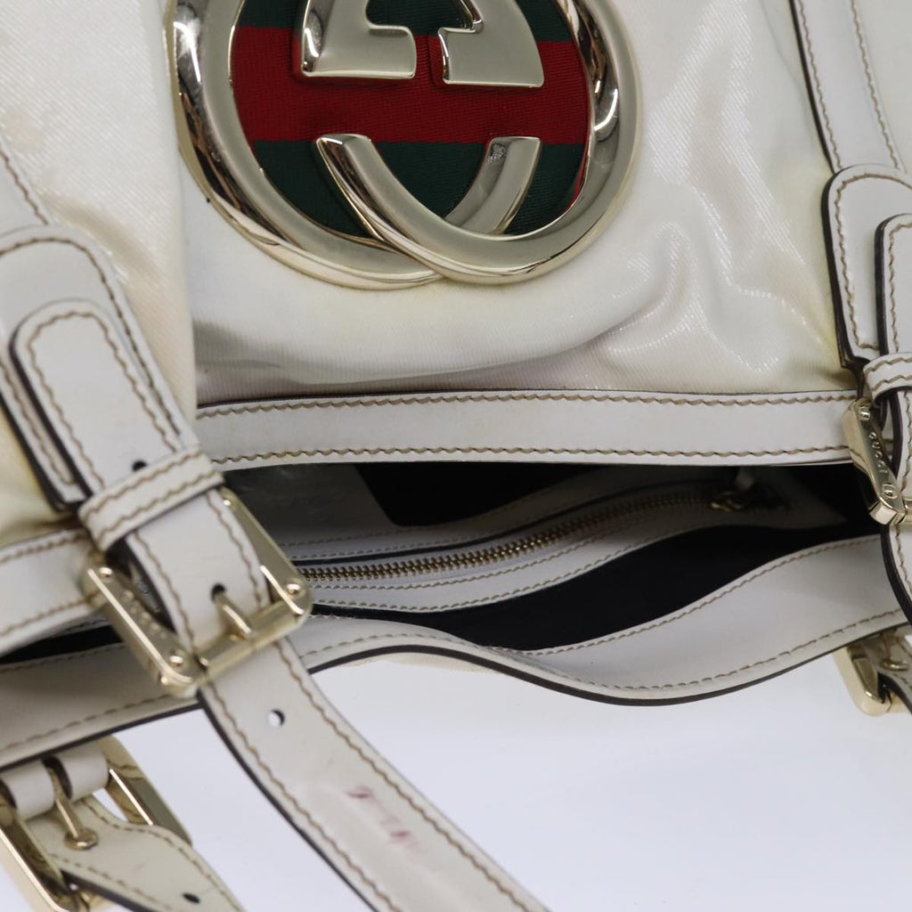GUCCI Web Sherry Line Interlocking Bag Coated Canvas White 162094 yk12394