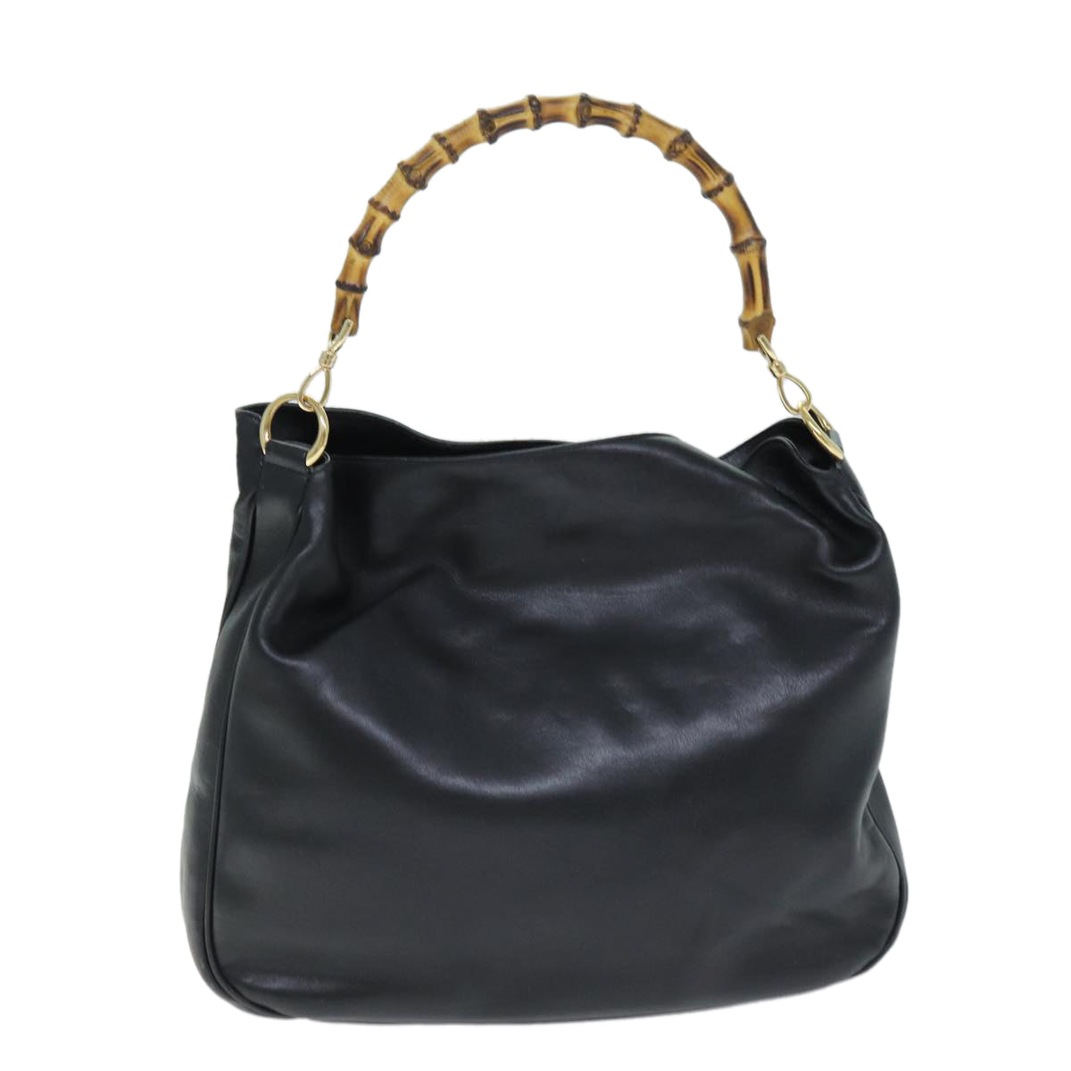 GUCCI Bamboo Hand Bag Leather 2way Black 001 1577 yk12406