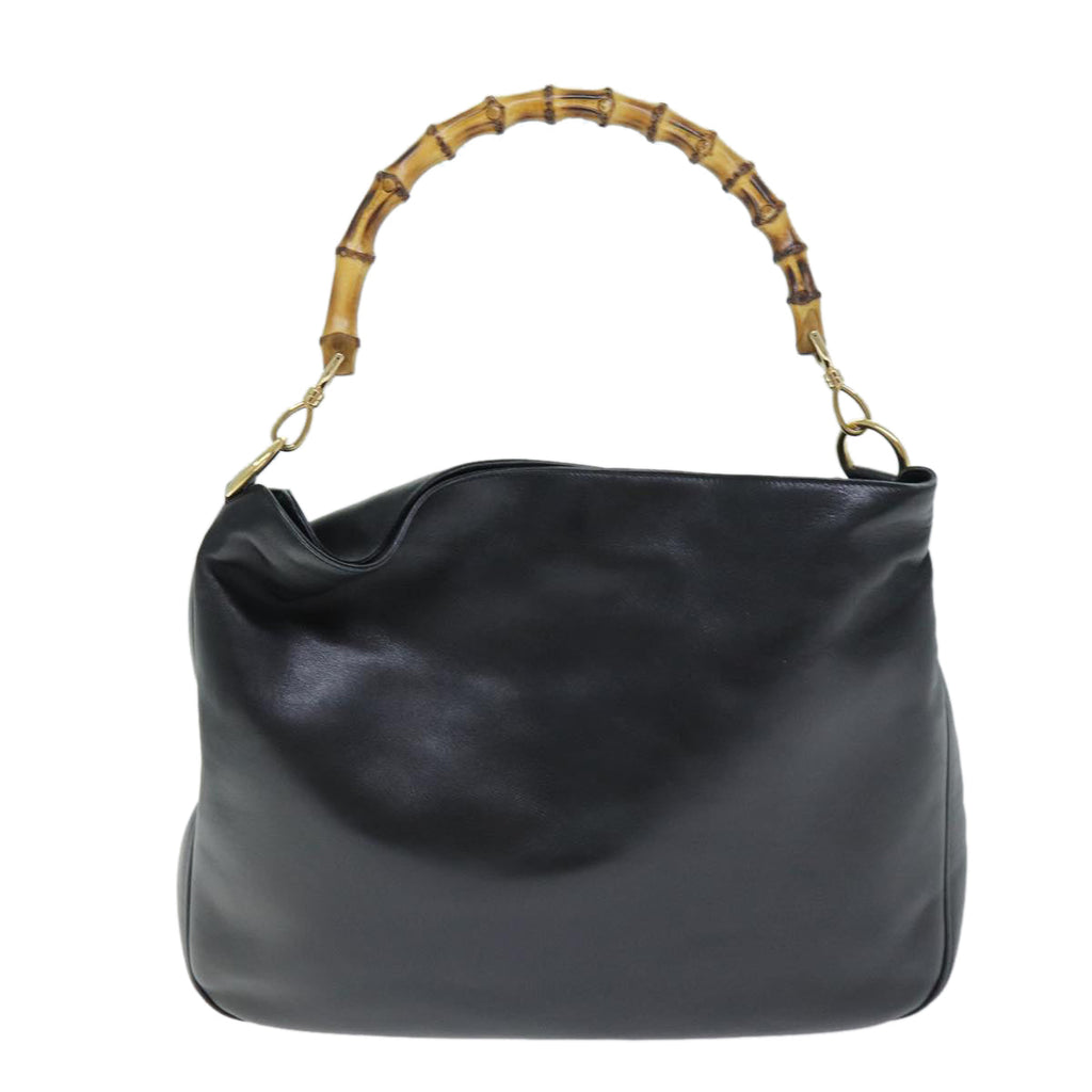 GUCCI Bamboo Hand Bag Leather 2way Black 001 1577 yk12406