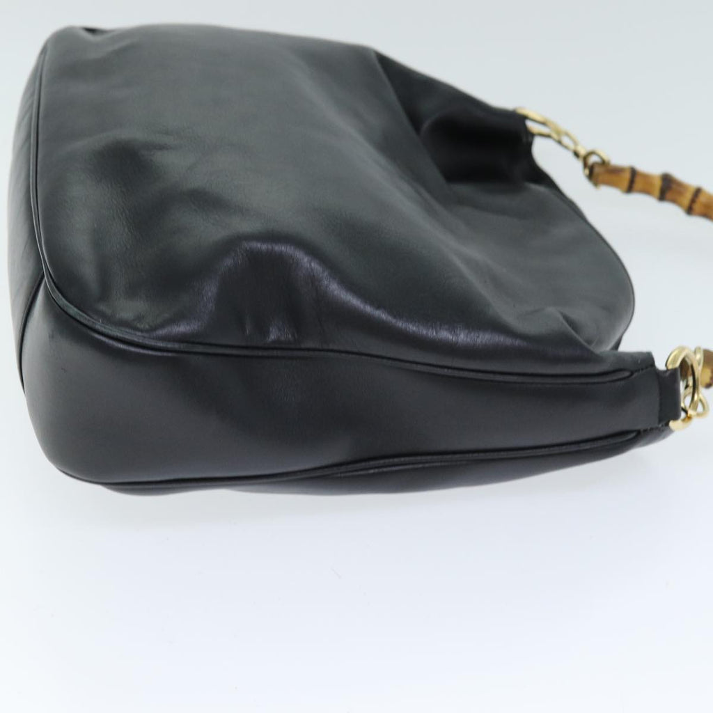 GUCCI Bamboo Hand Bag Leather 2way Black 001 1577 yk12406