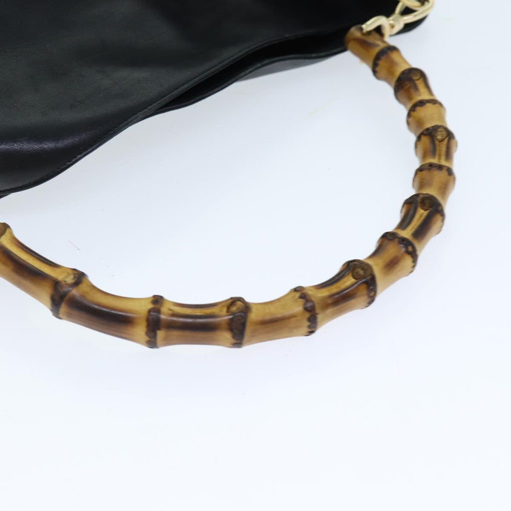 GUCCI Bamboo Hand Bag Leather 2way Black 001 1577 yk12406