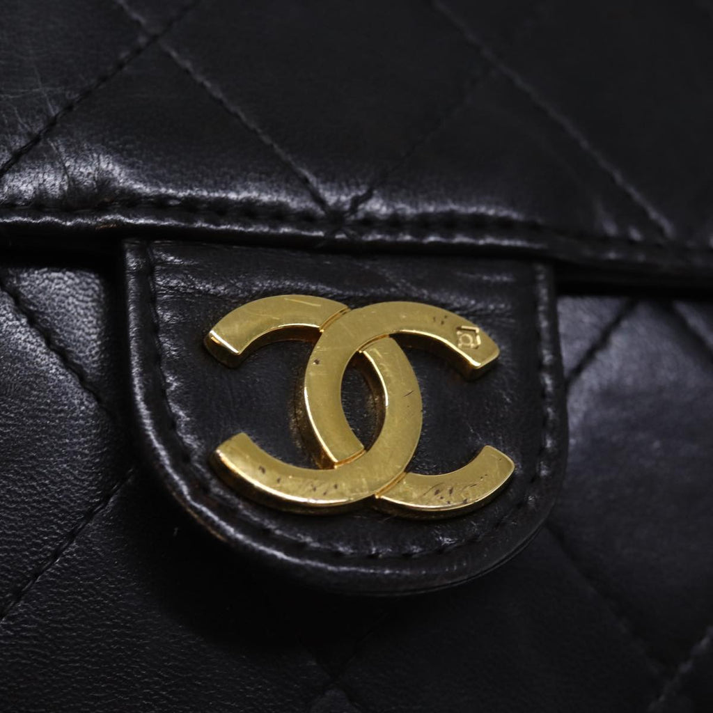 CHANEL Matelasse Chain Shoulder Bag Lamb Skin Black CC yk12417A