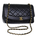 CHANEL Diana Matelasse Chain Shoulder Bag Lamb Skin Black CC yk12418A