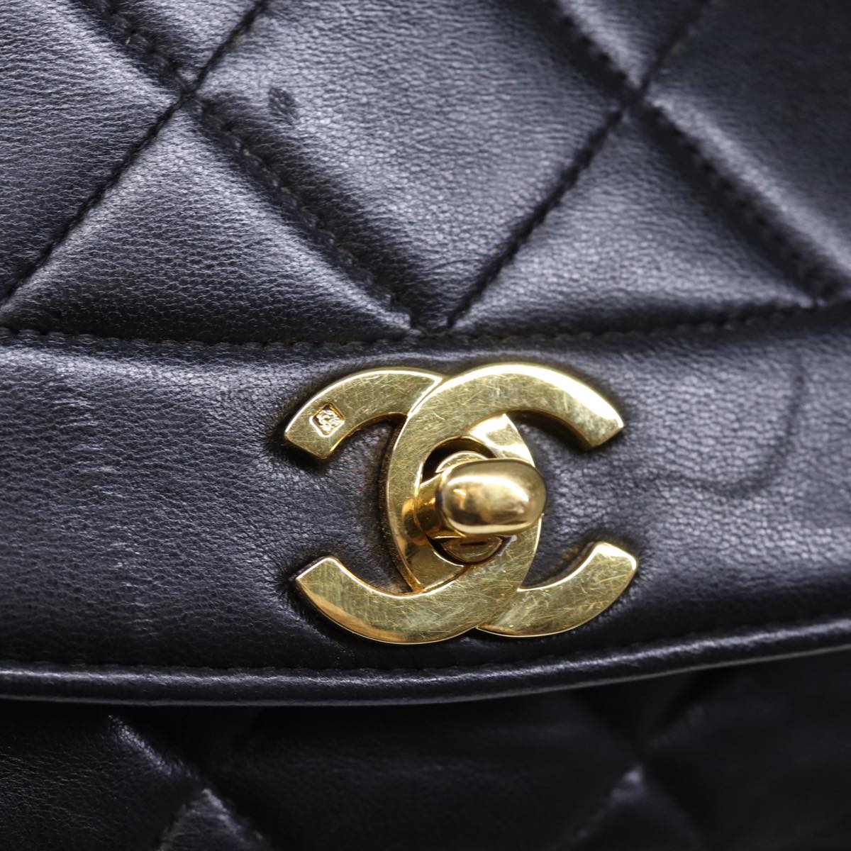 CHANEL Diana Matelasse Chain Shoulder Bag Lamb Skin Black CC yk12418A