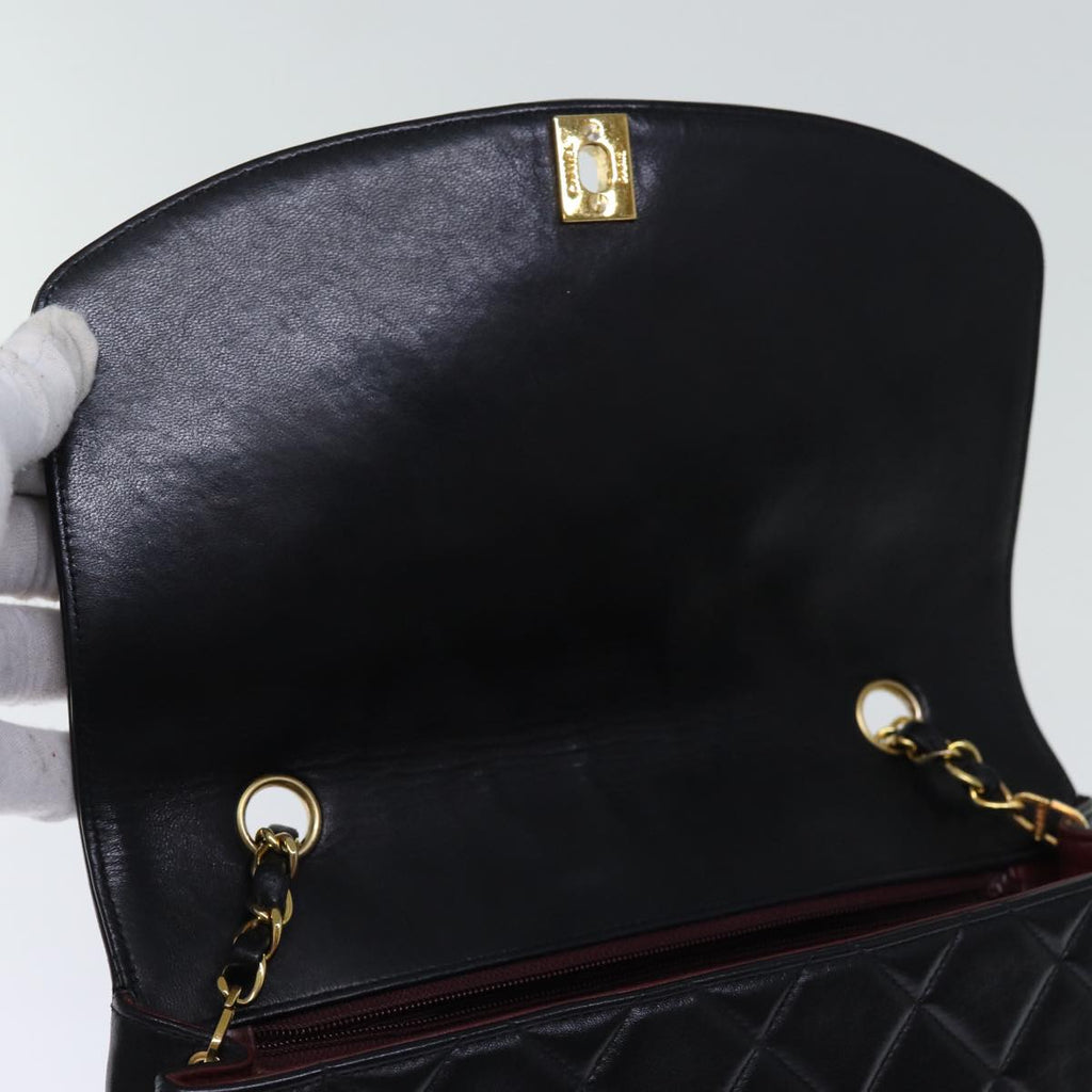 CHANEL Diana Matelasse Chain Shoulder Bag Lamb Skin Black CC yk12418A