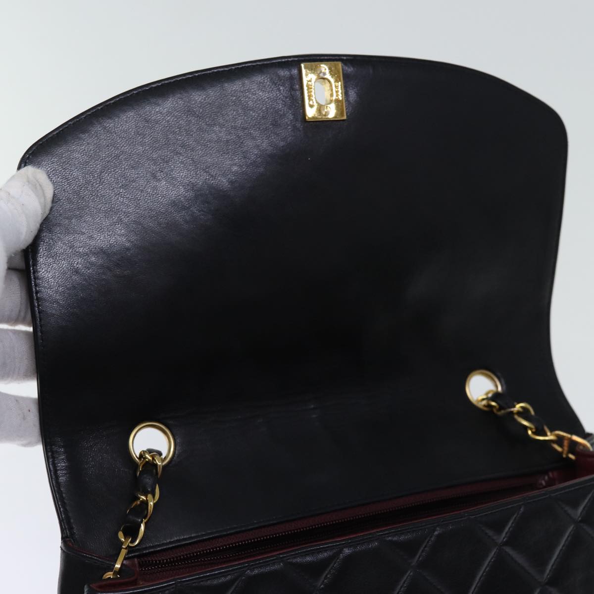 CHANEL Diana Matelasse Chain Shoulder Bag Lamb Skin Black CC yk12418A