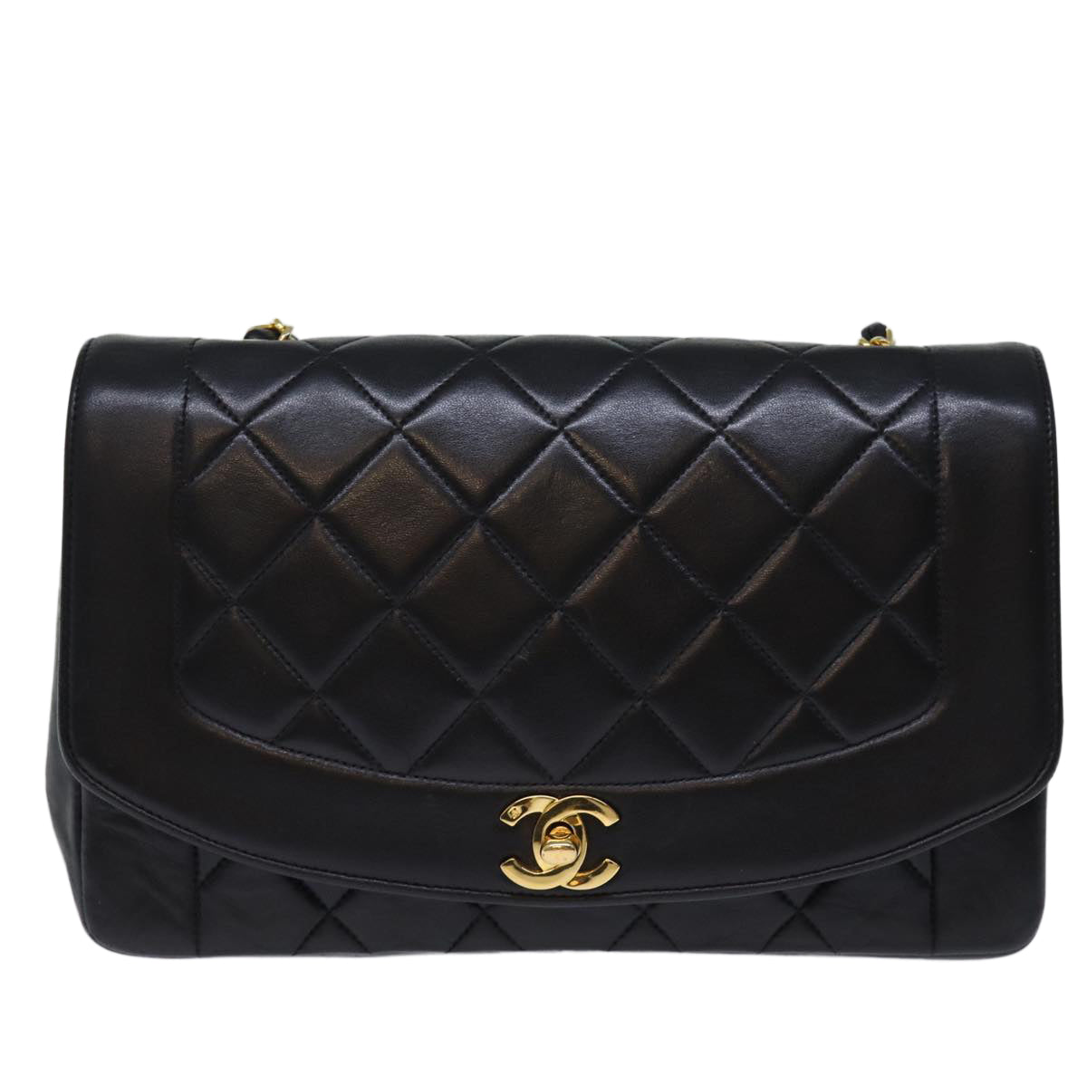 CHANEL Diana Matelasse Chain Shoulder Bag Lamb Skin Black CC yk12418A