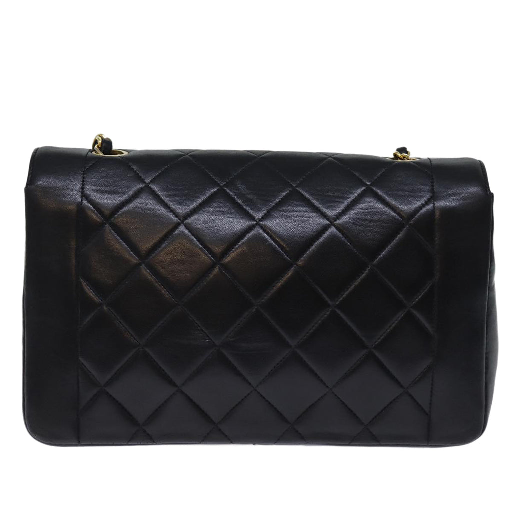 CHANEL Diana Matelasse Chain Shoulder Bag Lamb Skin Black CC yk12418A