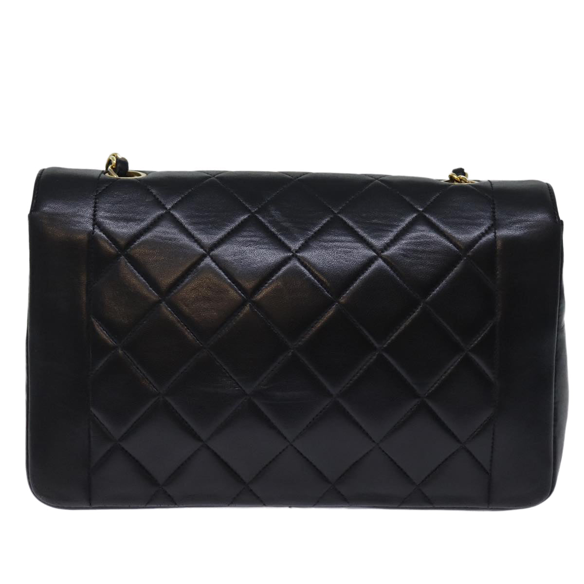 CHANEL Diana Matelasse Chain Shoulder Bag Lamb Skin Black CC yk12418A